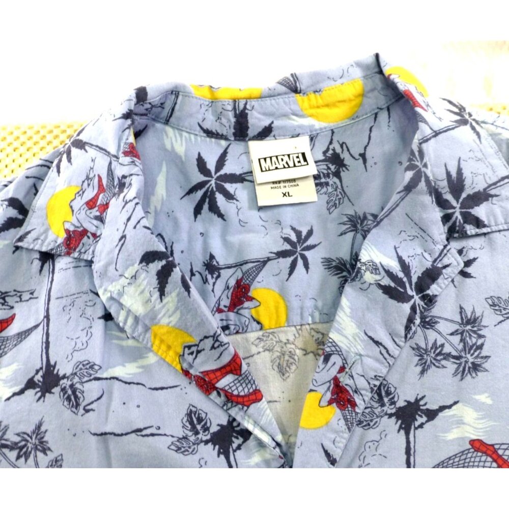 Marvel Mens XL Spider-Man Hawaiian Shirt Tropical Palm & Spider-Man Hammock Prin - Picture 4 of 12
